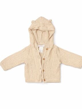 Tommy Bahama Baby Cardigan Sweater 12M Hooded Knit Beige Button Cozy